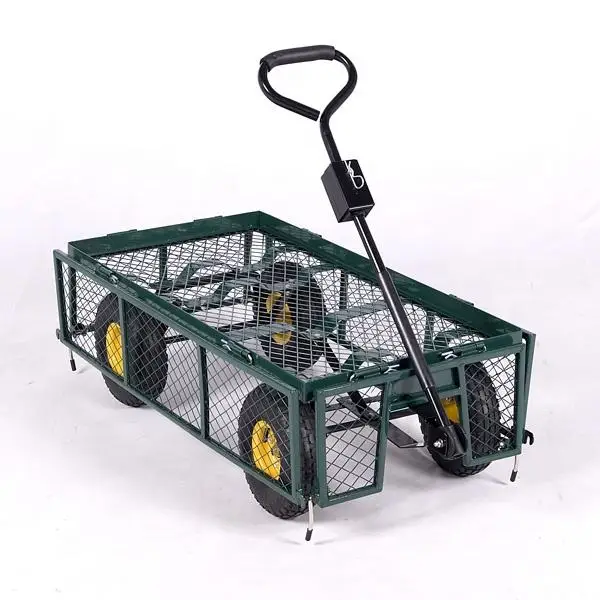 4 Wheel 990 Lbs Heavy Duty Steel Rolling Utility Wagon Yard Garden Dump Lawn Cart Flower Cargo Garden Wagon Beach Trolley