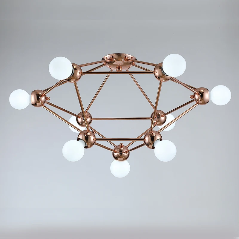Modern small  luxury Creative Glass light Iron  Rose gold color Pendant Lights Chandelier for hotel