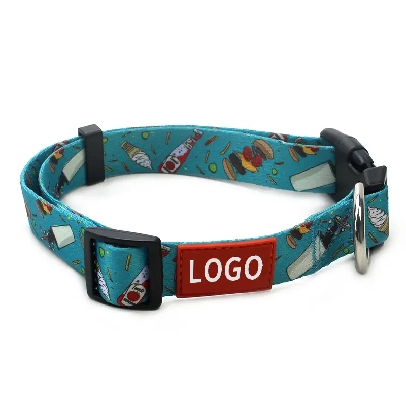 Personalized Sublimation Adjustable Pet Dog Cat Collars Durable Fashion Polyester  Dog Collars with Logo Custom
