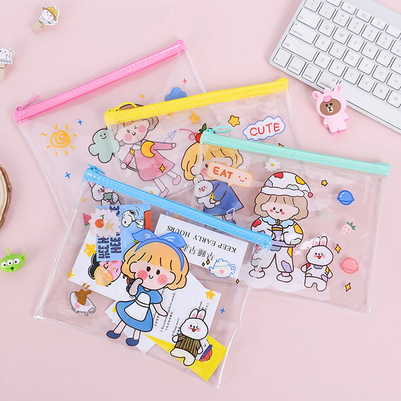 YAHOU customizable Clear lovely PVC stationery bag cute cartoon design Transparent school zipper pencil case for kids