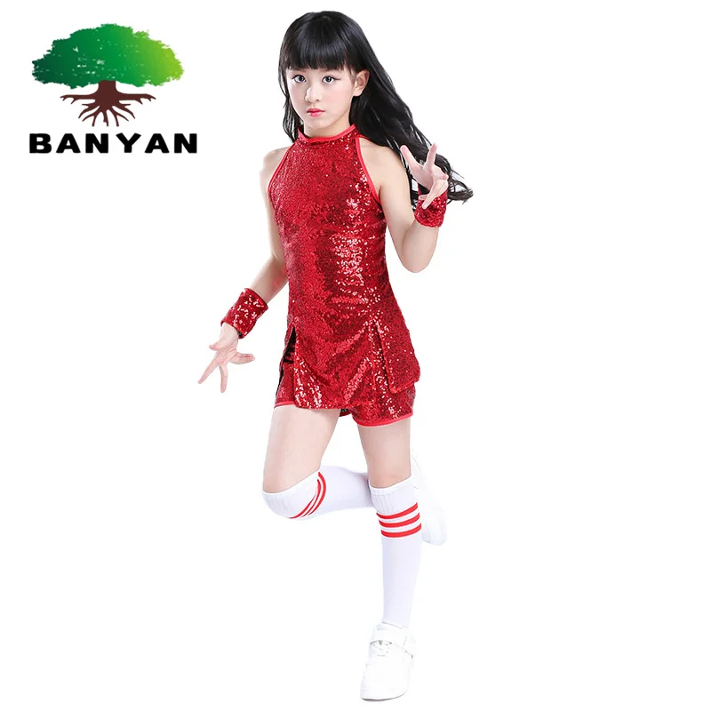 Kids Western Sequin Stage Show PailletteJazz Hip Hop Dance Costumes