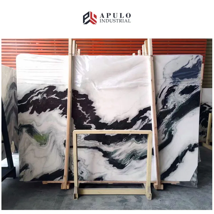 Apulo low price book match exclusive panda white marble slab wall tile china black white marble tile marmor project
