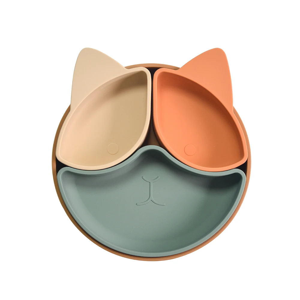Custom Animals Shaped BPA Free Baby Tableware Kids Silicone Feeding Suction Plate Children Silicone Divided Dish Plate