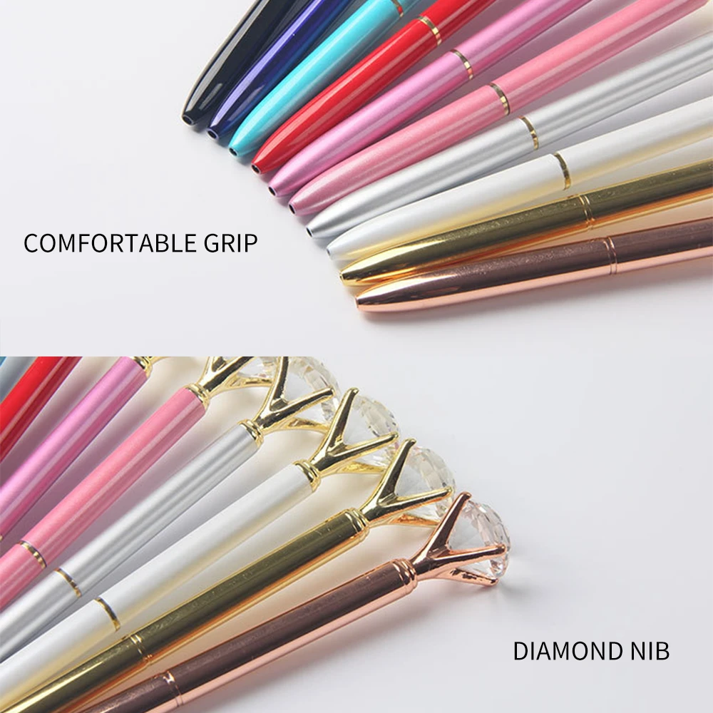 Office School Supplies Big Crystal Diamond Ballpoint Pen Metal Smooth Creative for Woman Girls