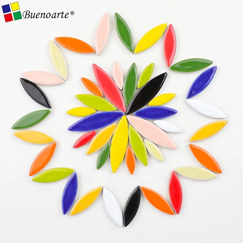 DIY mosaic art leaf petal decoration ceramics,  loose irregular mosaics chips & mini glazed ceramic tiles for crafts hobby art