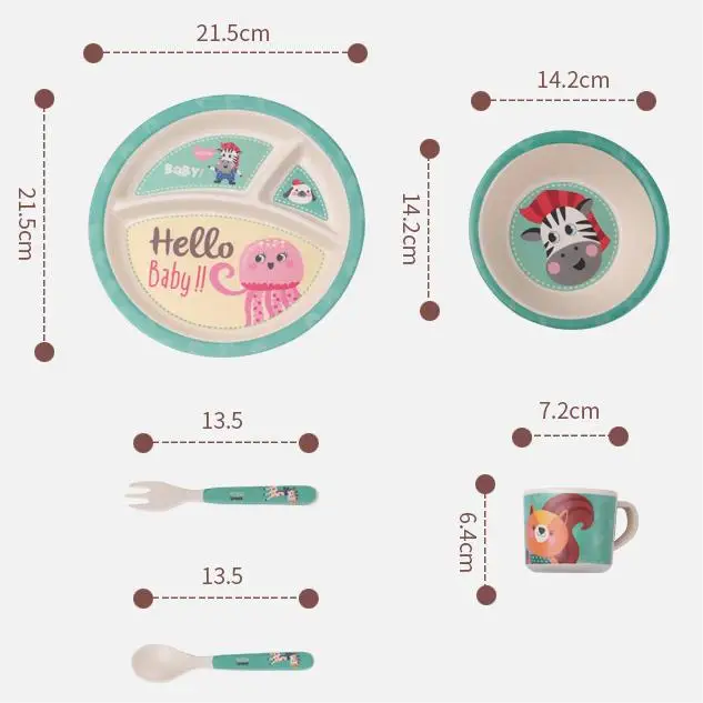 Factory Price Plastic Dinner Set Anti Falling Melamine Dinner Sets Utensils 5pcs Cartoon Baby Children Bamboo Dinnerware