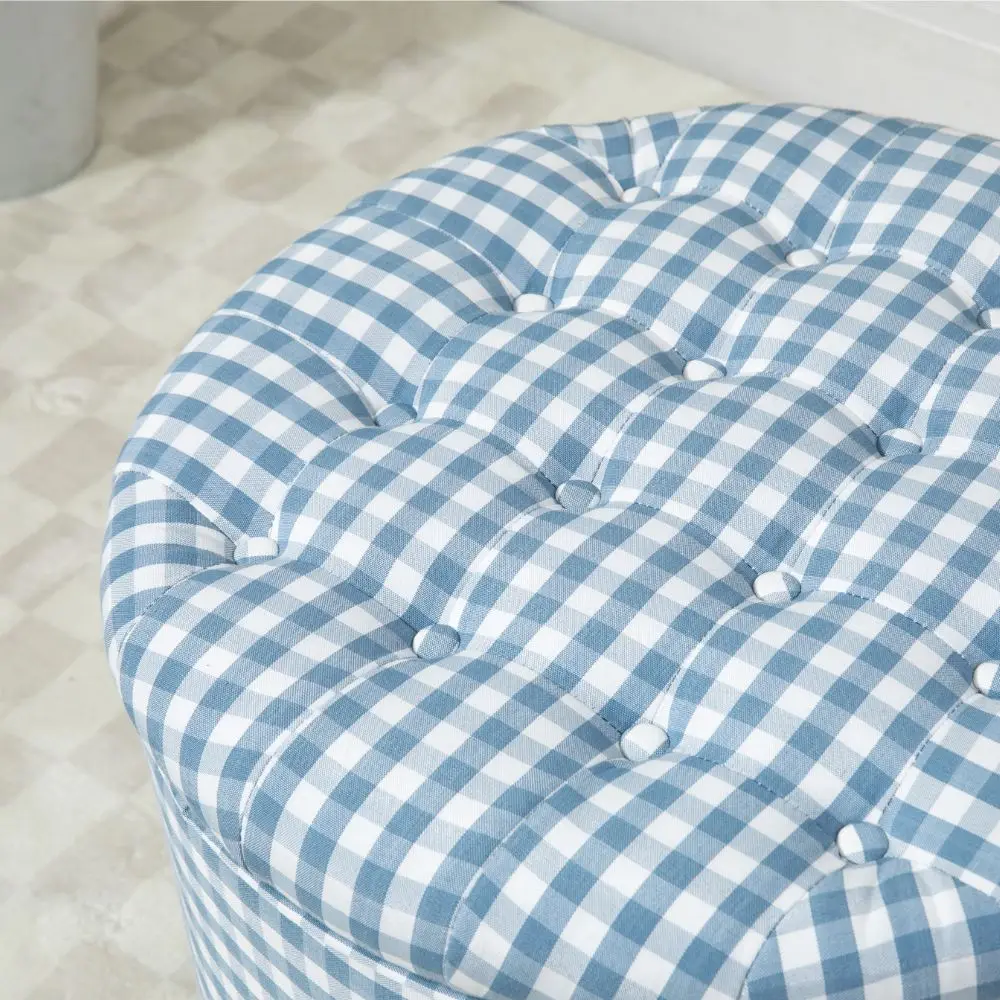 Storage Ottoman Round Ottoman Blue And White Stripes Fabric Home Furniture Chair Factory Wholesale