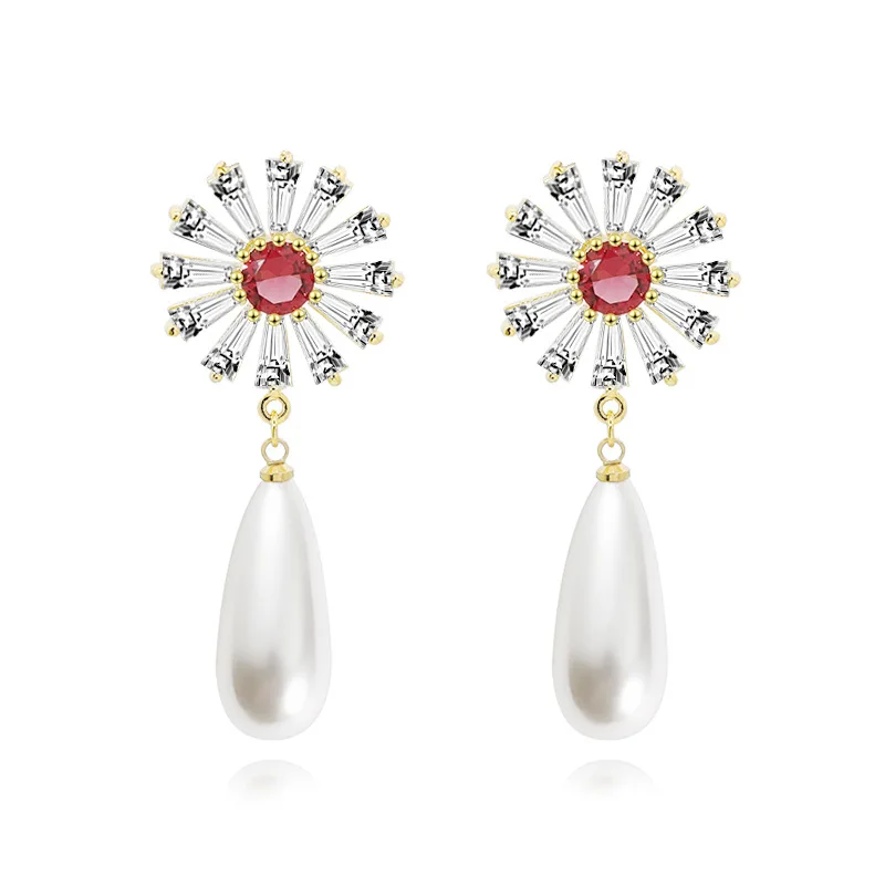 
Temperament Earrings Diamonds Droplets Pearl Accessories Earring Flower 