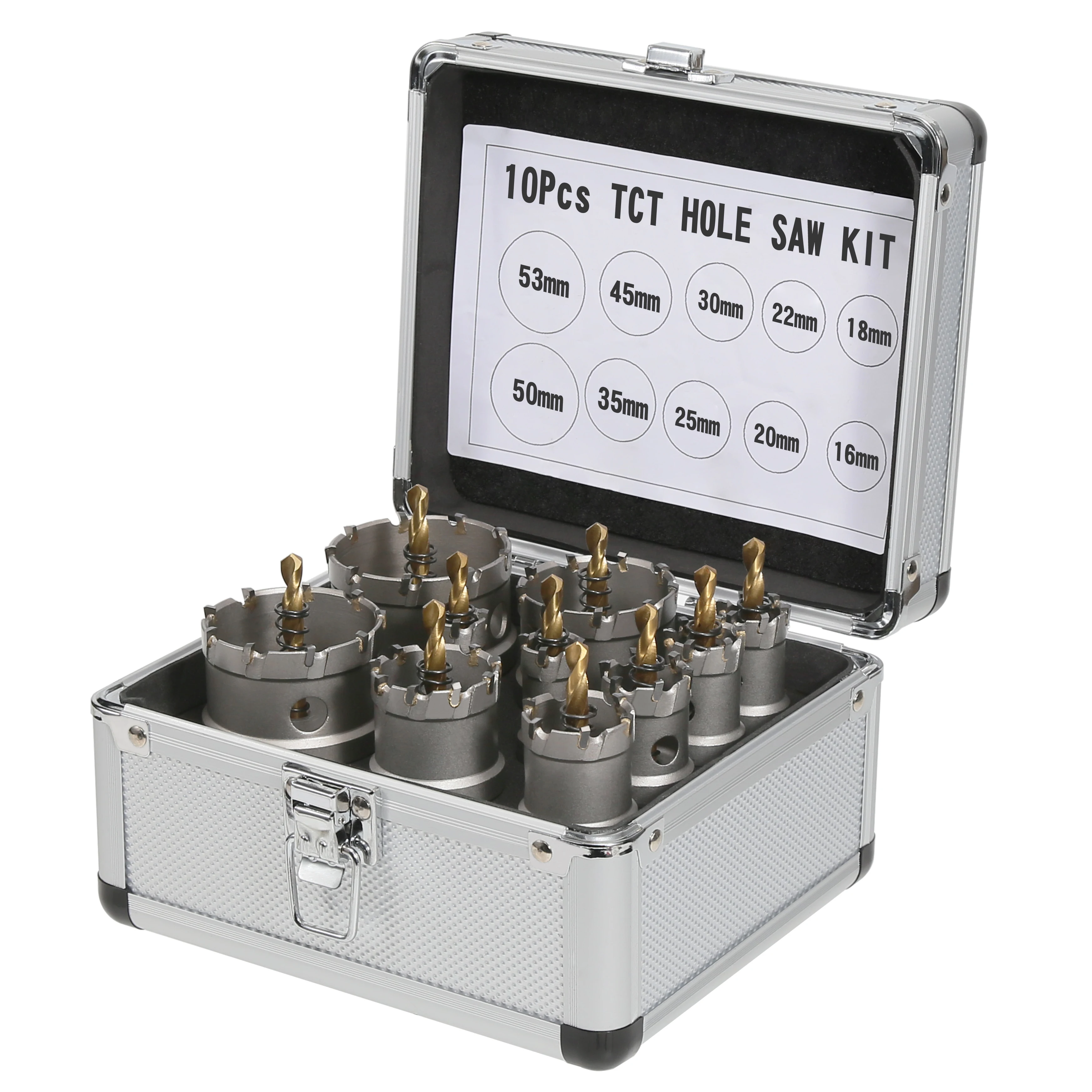 10Pcs/Set 16-53mm TCT Hole Saw Kit Tungsten Carbide Tipped Drill Bit Set Cutter For Stainless Steel Plate Iron Metal Copper