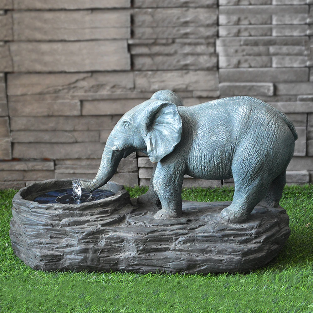 Elephant solar garden fountain with DC pump solar panel with no battery pump run by direct sunlight