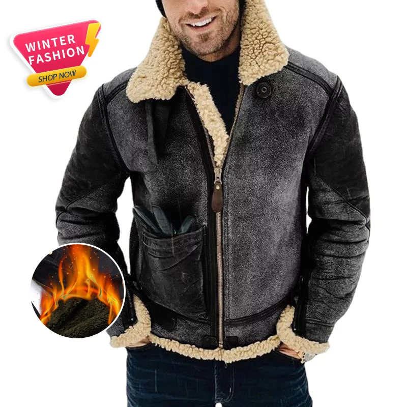 Winter blouson erkek mont custom baseball jacket este polaire homme Mens heavyweighty Warm thick Fur Coat Leather Jackets