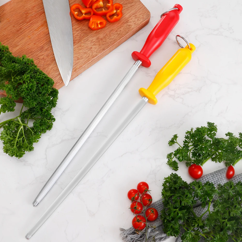 SHUN 12 Inch Honing Rod Single Wire Drawing Sharpening Steel Stick Core with colorful Plastic Handle