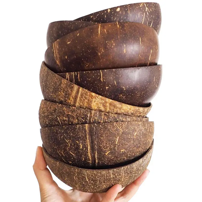 Wholesale 100% Natural Eco-friendly Coconut Shell Bowl Fruit Salad Noodle Rice Bowl Handicraft Decoration Customized Logo