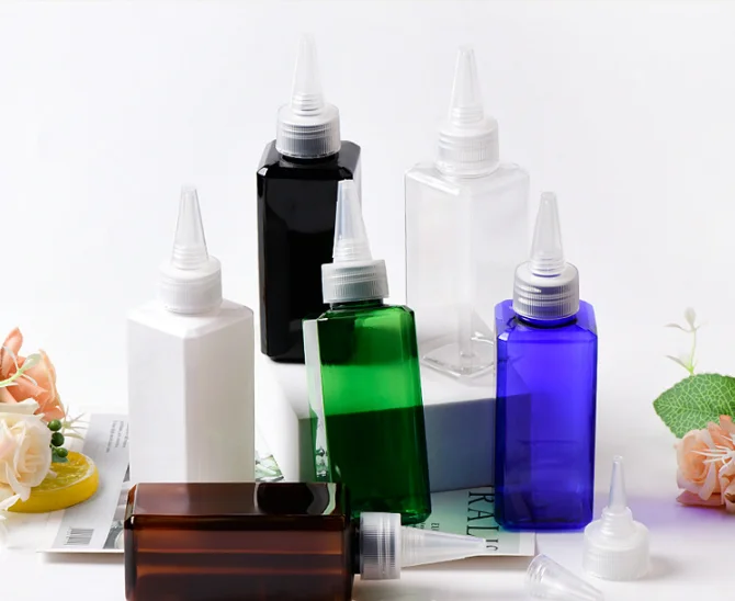 Customize support 120ml 4oz plastic square shape liquid gel Squeeze Dropper Bottle with Twist Top Spout Cap for ink and hair oil