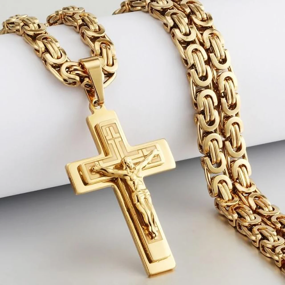Delicate Stainless Steel Jesus Catholic Cross Pendants Necklace