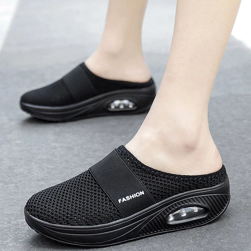 2025 Women Fashion Wedges Platform Shoes Female Slides Slippers Breathable Chinese Mesh Lightweight Ladies Footwear