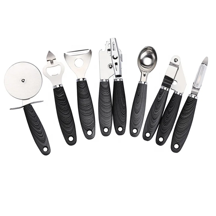
Professional Wood Grain Painting Handle Stainless Kitchen Utensil Set 