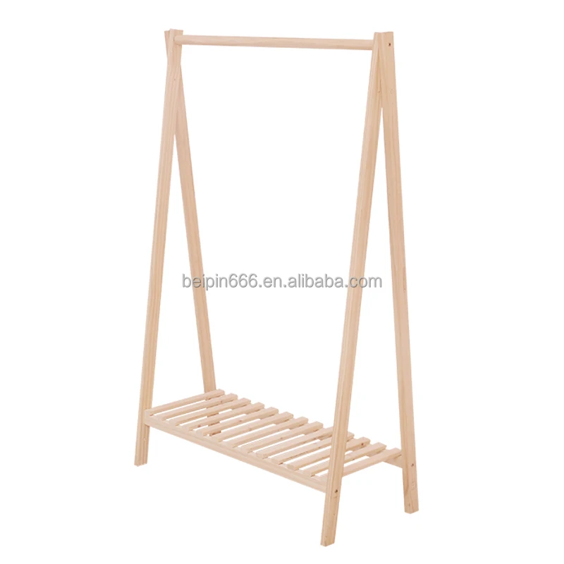 Wooden A Frame Clothes Storage Home Coat Hanger Rack Floor Standing Shelf with Single Board