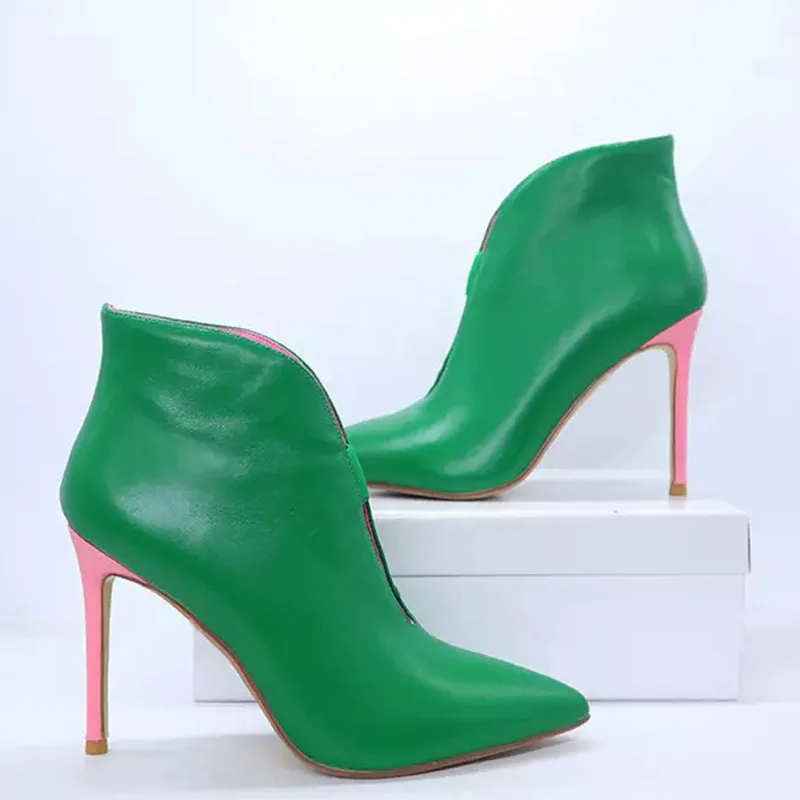 Support OEM/DOM Latest Design Women Leather Boots Pink Green Red Stiletto Women High Heels Open Vamp Boots