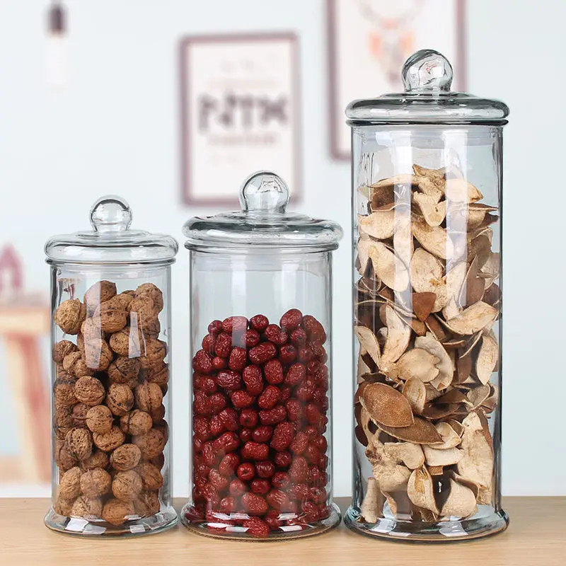 Glass Jar for food container vintage large glass Home Table Decor Tea Jar Transparent Glass Storage Jar with Lid