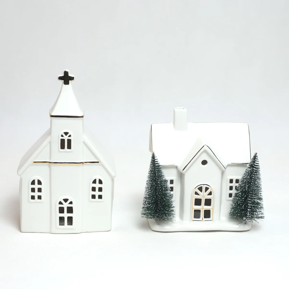 Christmas Miniature Houses Led Ceramic Christmas Village Houses Small Ornament With LED lights for Decoration For sale