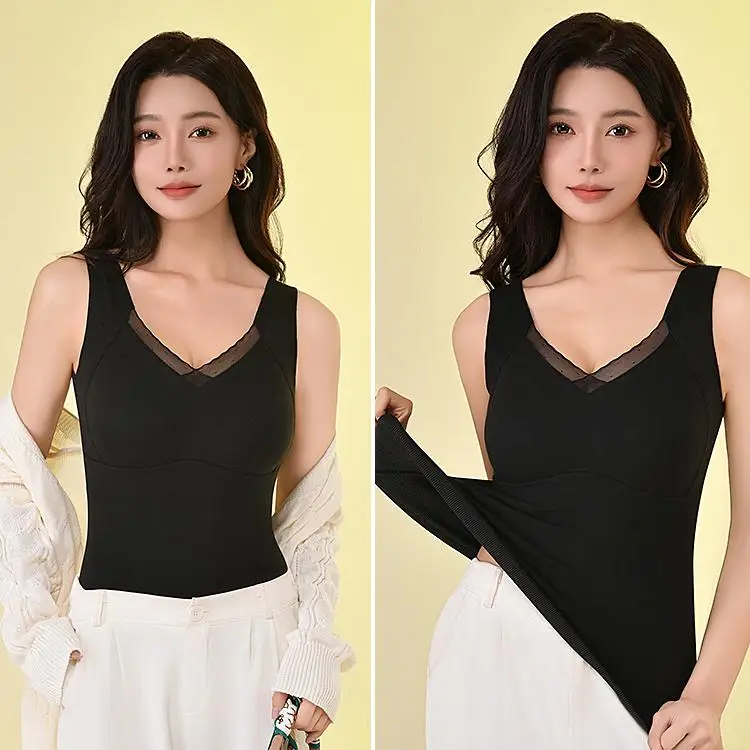 Tank top bodysuit Thermal Vest Slim Keep warm Suitable for many sizes square neck Graphene heim cashmere fabric for women