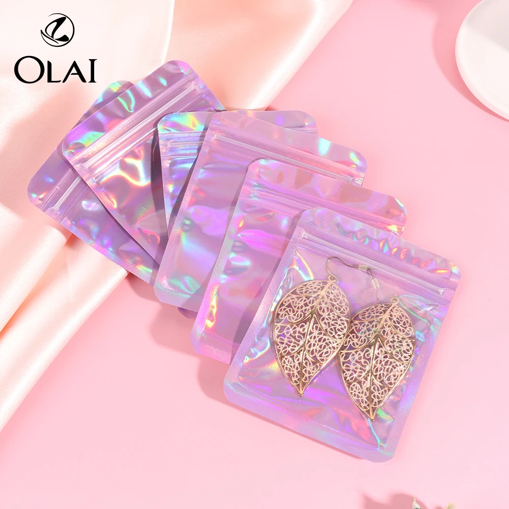 Olai Stock Visible Plastic Bag Stud Chain Bracelet Travel Organizer Purple Plastic Bag Portable Jewelry Storage