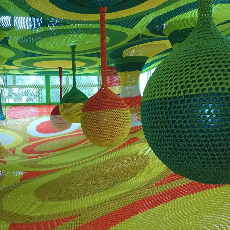 Handmade rope nets woven swing with soft ball