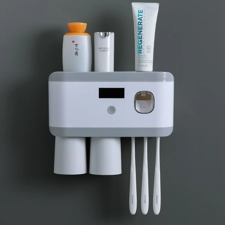 Bathroom Wall Mounted with Sterilizer Function Toothbrush Sterilizer Disinfect Toothpaste Holder Squeezer Dispenser