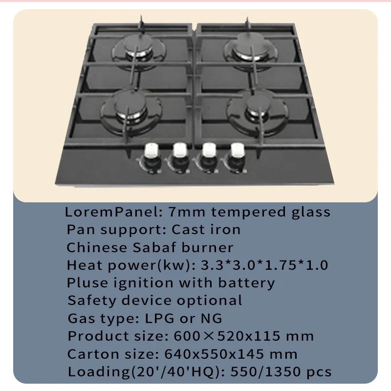 Cooking electric OEM/ODM Infrared Cooker Built-in Hotplate Ceramic Cooktops Stove 3 Gas and 1 Electric Hob for Home Kitchen