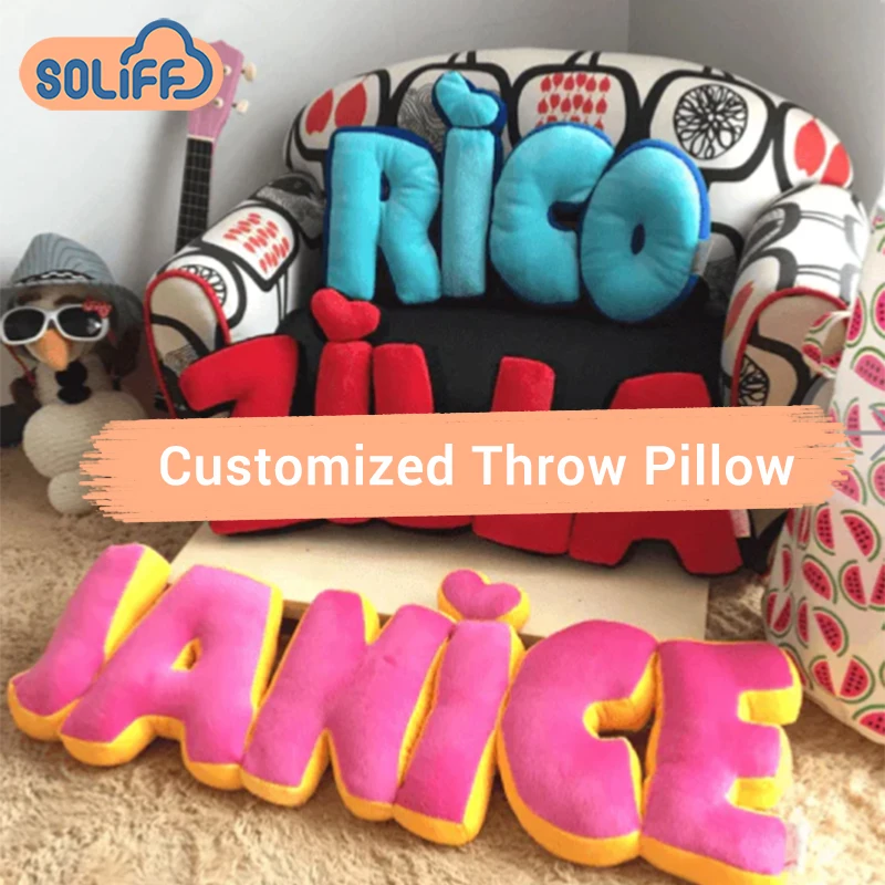 Fluffy Stuffed Custom Logo Original design soft plush material letter pillow for decorative