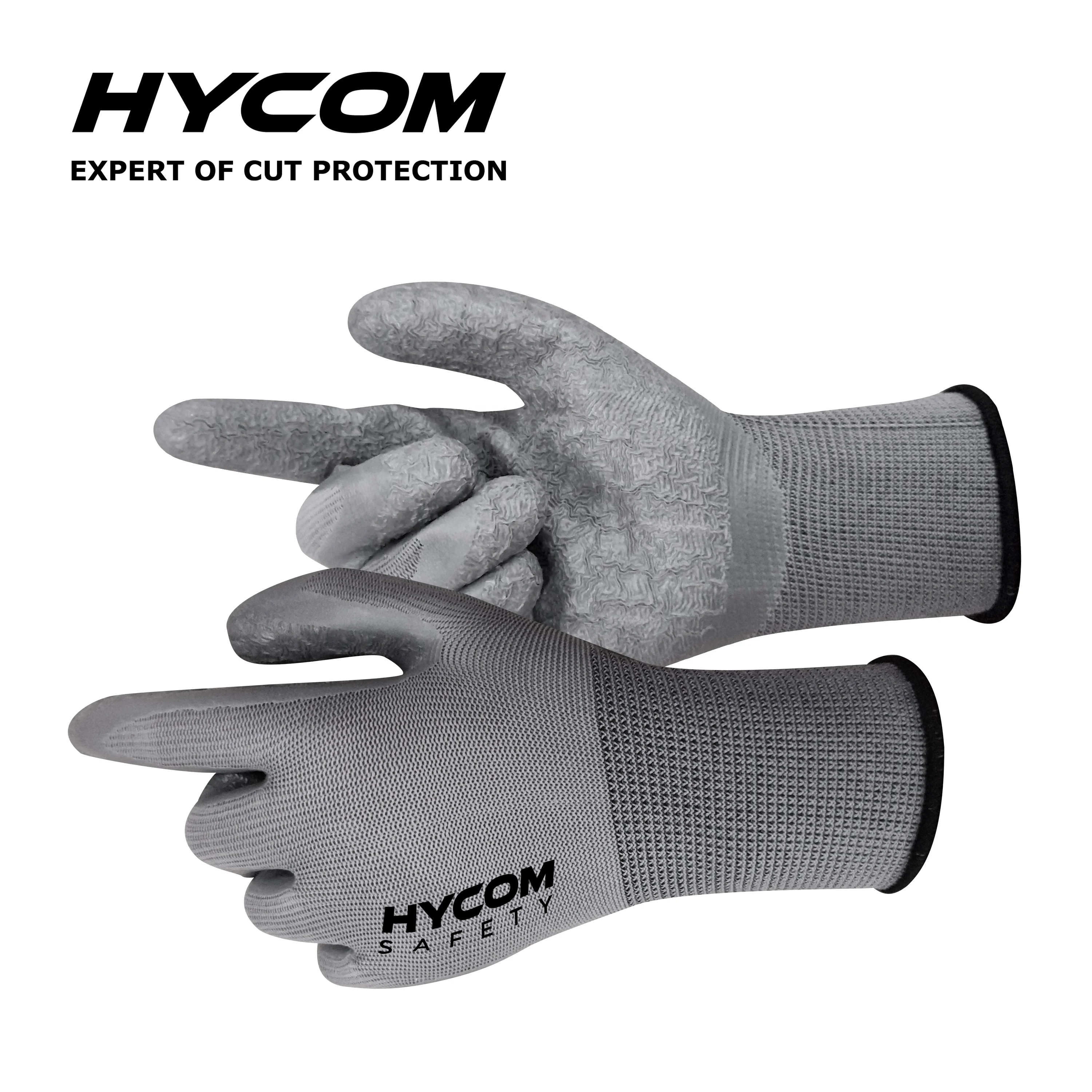 HYCOM P13CL wrinkled latex coated on 13 gauge grey polyester cotton liner latex gloves price