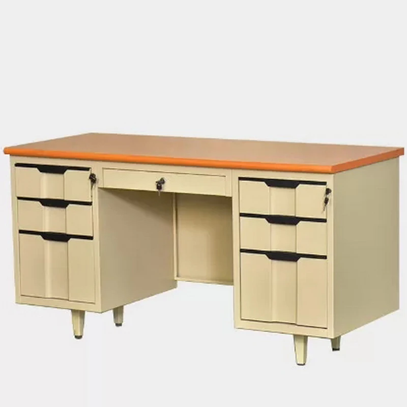 Modern Double Pedestals Steel and Wood Computer Desk Modular Office Furniture for Home Use Iron and Wooden Standing Desk