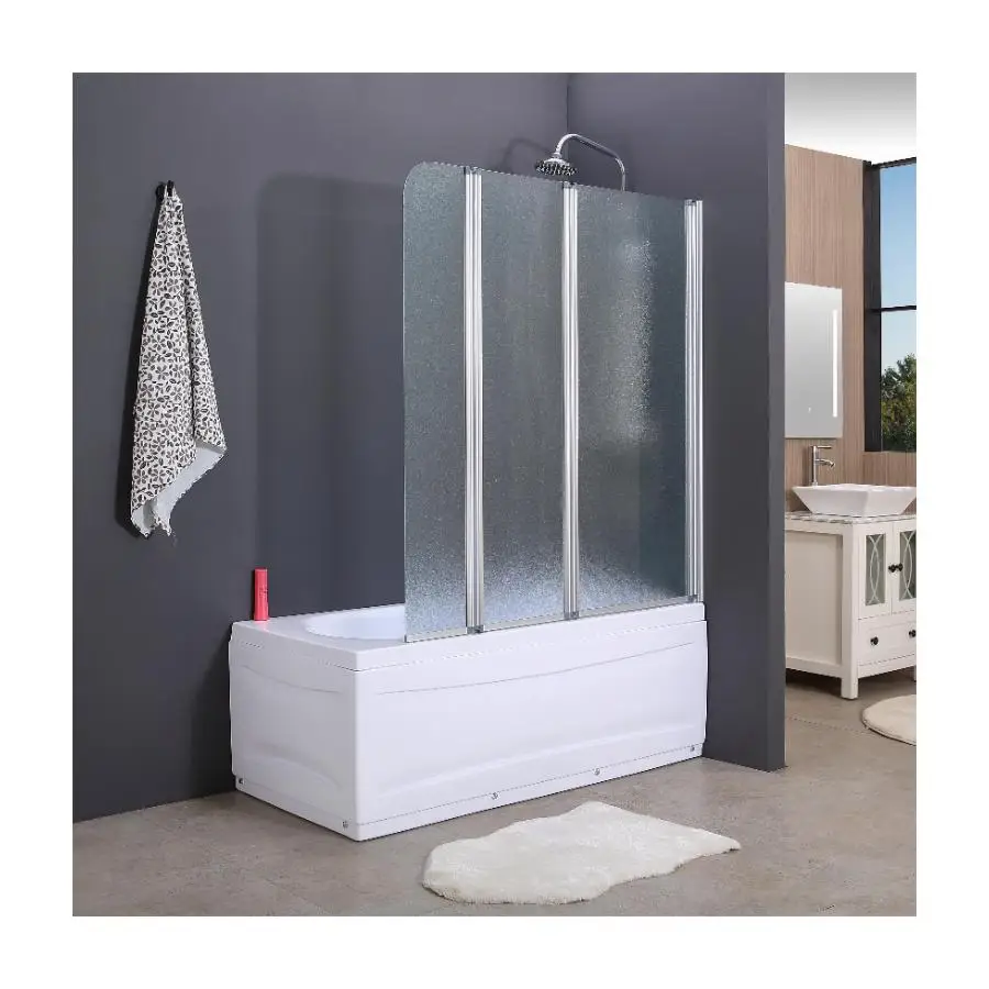 Three Folded Bath Screen  with 3 pcs 4mm Thick Tempered Pear Glass 1300x1400mm(51 in. Wx55 in.H)