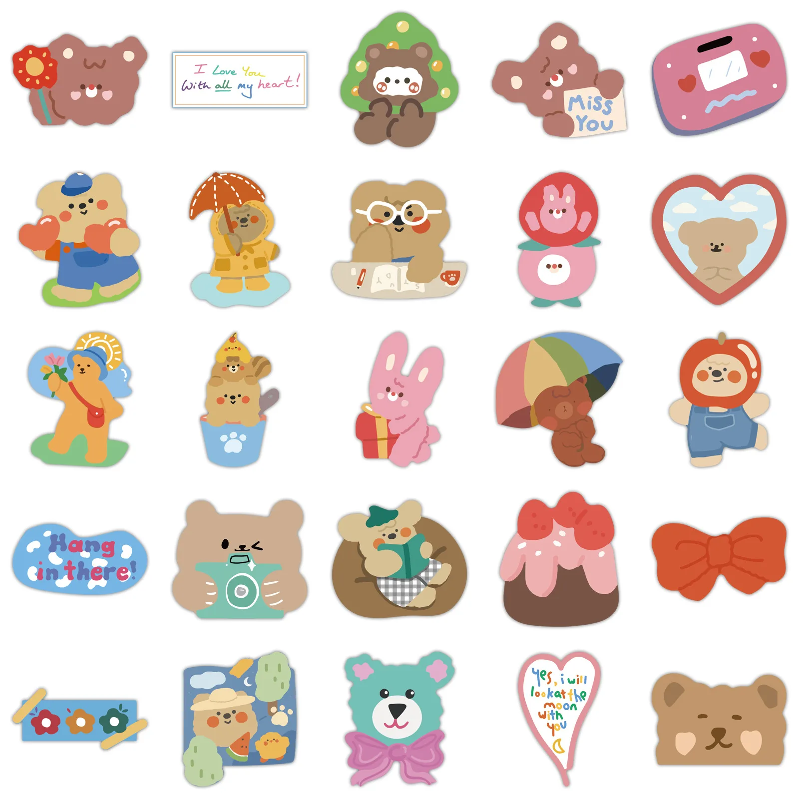50pcs/Pack 2021 New Cartoon Cute Anime Bear Graffiti Suitcase Guitar Refrigerator Waterproof Stickers Wholesale
