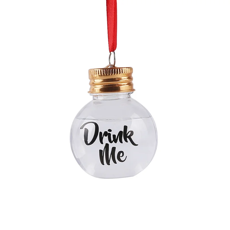 Drink Me, Новое поступление, оптовая продажа, стеклянный сок, прозрачный пластик, Рождественский Свадебный шар, подвесная бутылочка, наполненная рождественской лампочкой