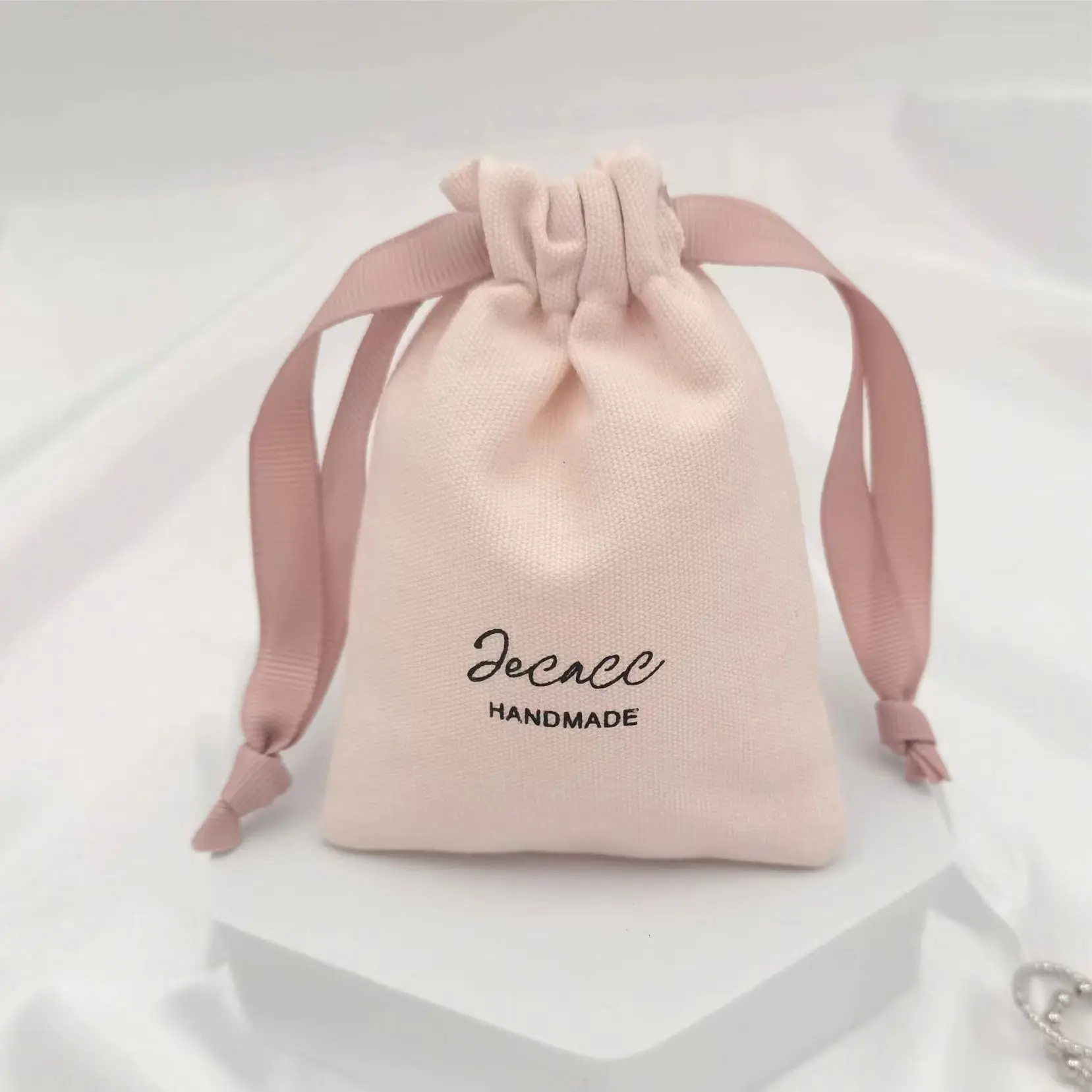 Luxury Soft Customized Cosmetic Gift Jewelry Cotton Velvet Drawstring Packaging Pouch Bag