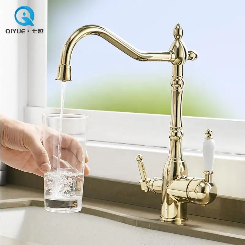 2 Handle High quality 3 way double handle black painted hot and cold water filter kitchen sink faucet tap