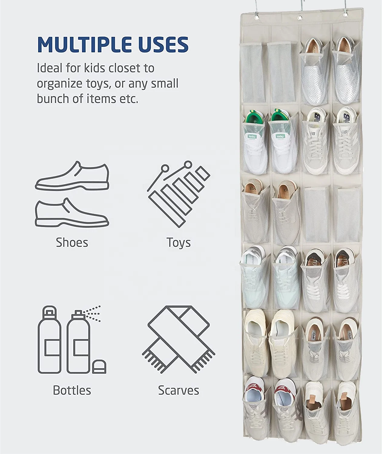 24 Breathable Pockets Over The Door Shoe Organizer Hanging Shoe Holder