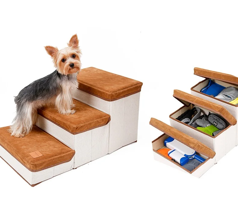 Household Three Layers Pet Sponge Stairs Storage Box Bed Sofa Cats Dogs Climbing Ladder Foldable Pet Anti Skid Climbing Ladder
