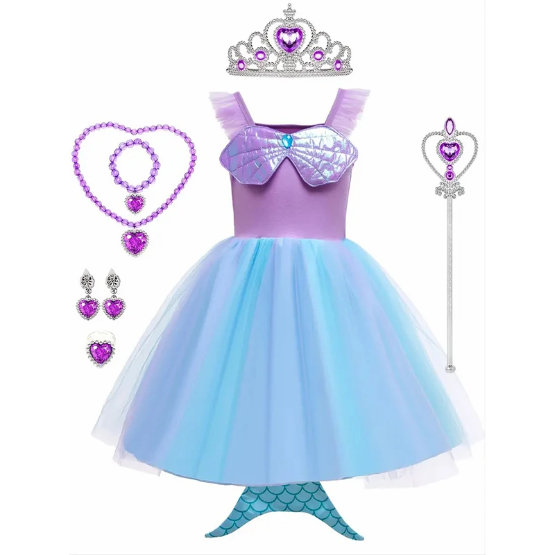 Halloween Birthday Cosplay with Accessories Princess Mermaid Costume Party Dress for Girls Kids Mermaid Princess Tutu Dress