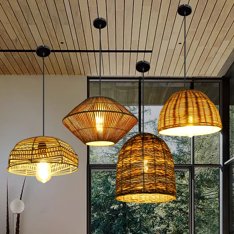 Top Quality Handmade Wicker Natural Ceiling Lantern Bamboo Pendant Shade Rattan Lamps