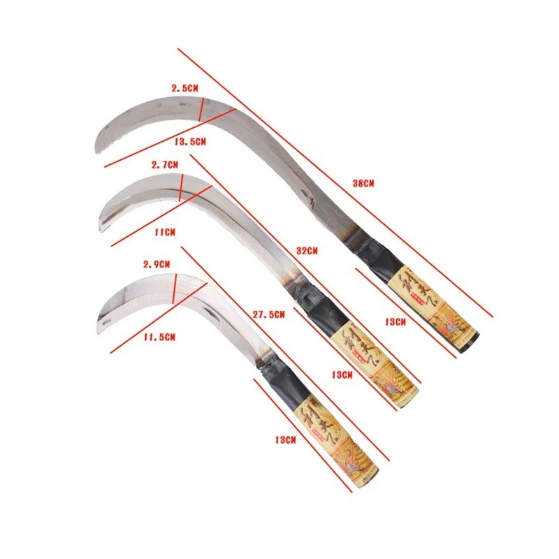Wooden Handle Agricultural Tools Sickle Mowing Wheat Sisal Knives Stainless Steel Garden Grass Weeding Sickle Harvest Sickles