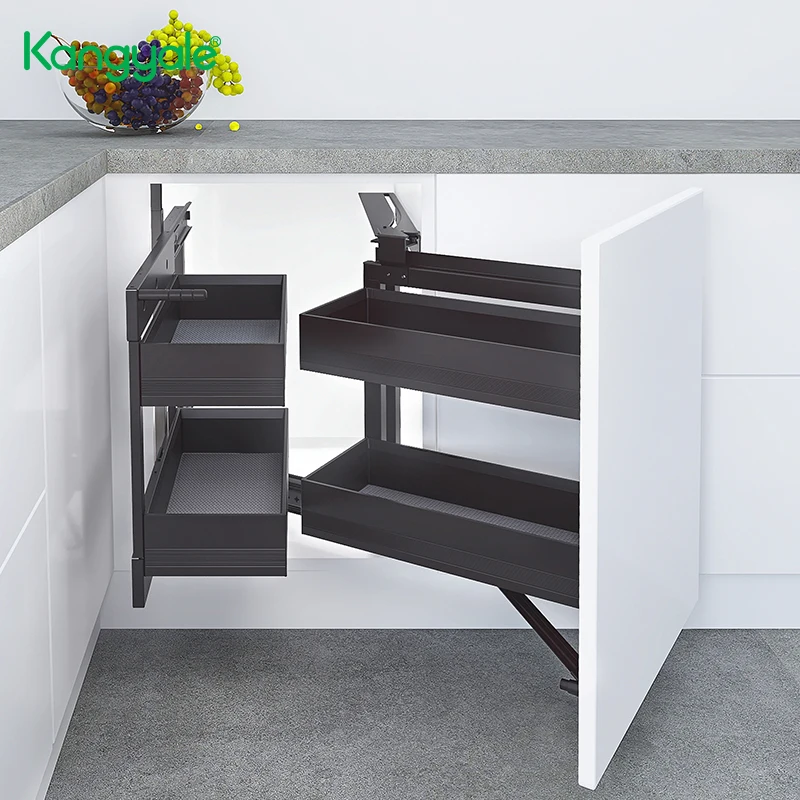 KYL MLK0205 Hot Sale Multifunctional Kitchen Corner Metal Storage Basket Bottom Pull Out Full Open Magic Corner Cabinet Basket