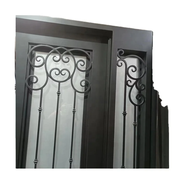 Wrought Promotional Oem Double Price 2021 Trending Products Glass High Quality Entrance Advanced Technology Laser Cut Iron Door