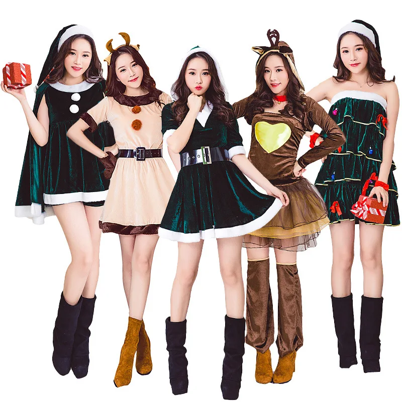 2021 Wholesale knitted Western christmas jumpsuit flat shoulder sexy dress christmas tree skirt christmas suit