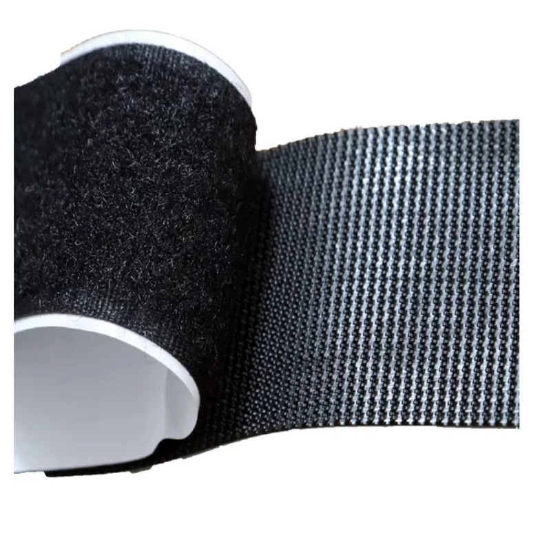 Large 16mm Rolls of Black Strong Fastener Strap Hook Loop Tape with Sticky Back Heavy Duty Fabric Printed Logo for Bags Garments