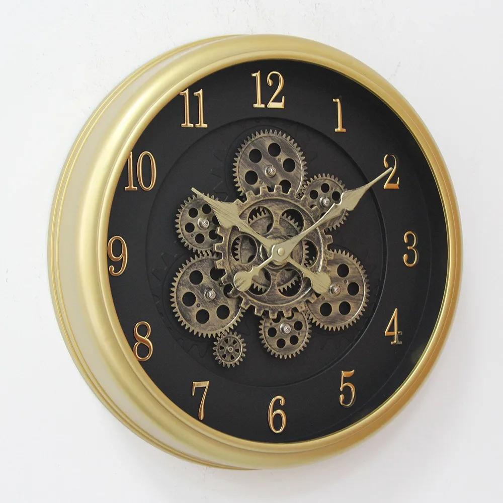 Handmade Luxury Copper Gold Clock Circular Industrial Wind Gear Real Mobile Farmhouse Decoration Rotating Gear Clock