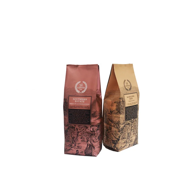 500g Custom stickers blank brown white black gusset kraft paper pouch roasted coffee beans packaging with tin tie
