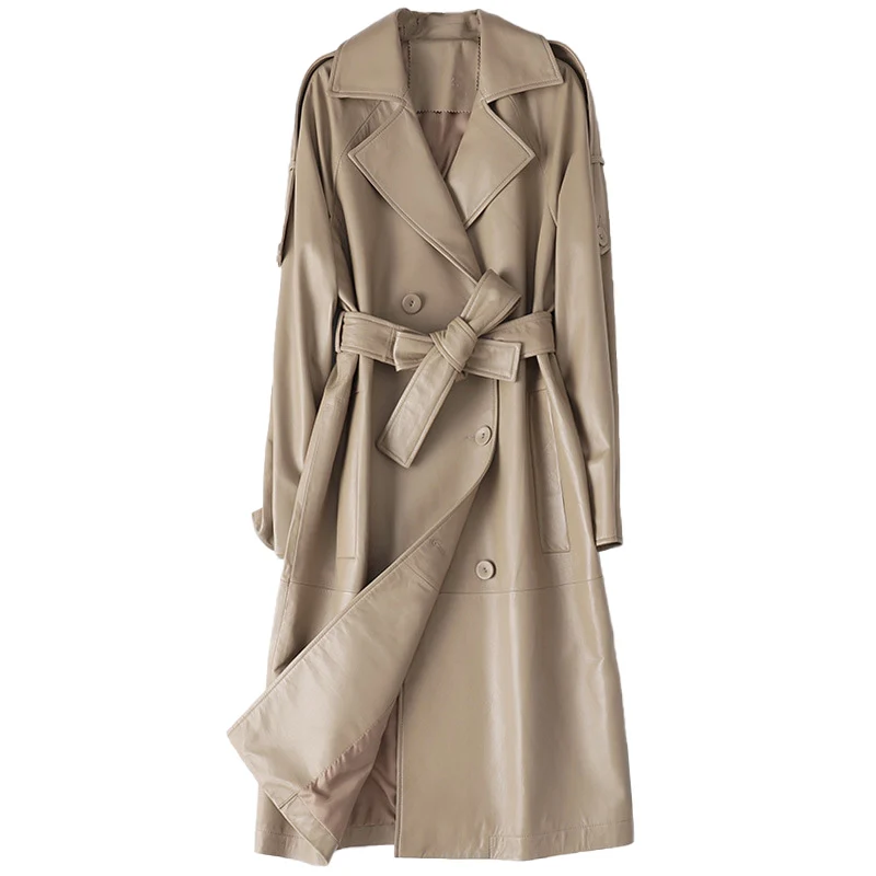 women winter  fashion solid color loose retro style belt  long jacket with button Spring Coat Autumn Coat